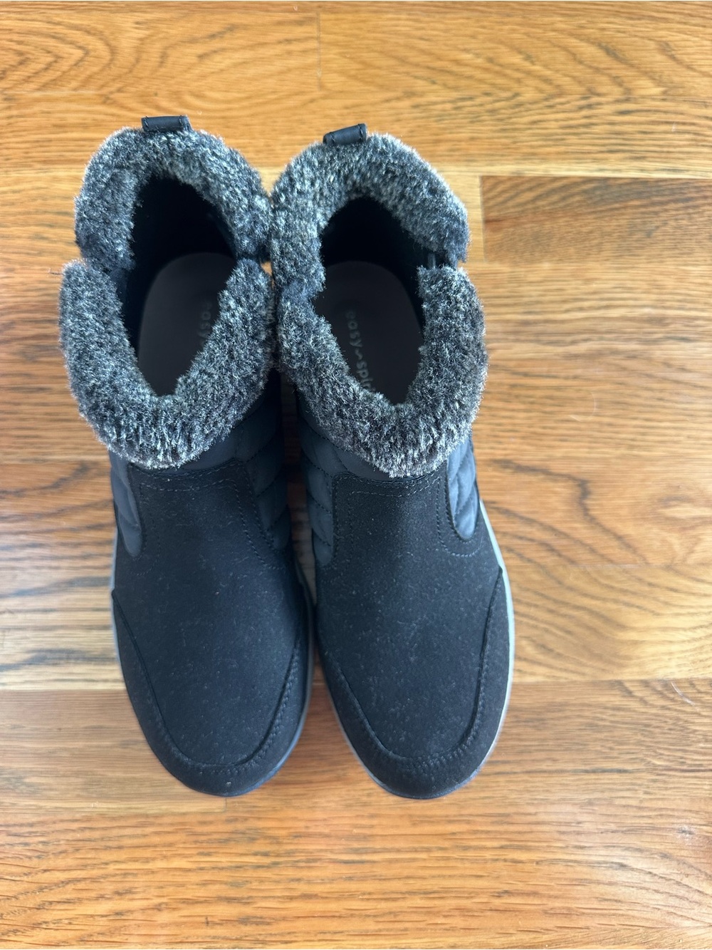 Easy Spirit Black Ankle Boots with Gray Faux Fur Cuff